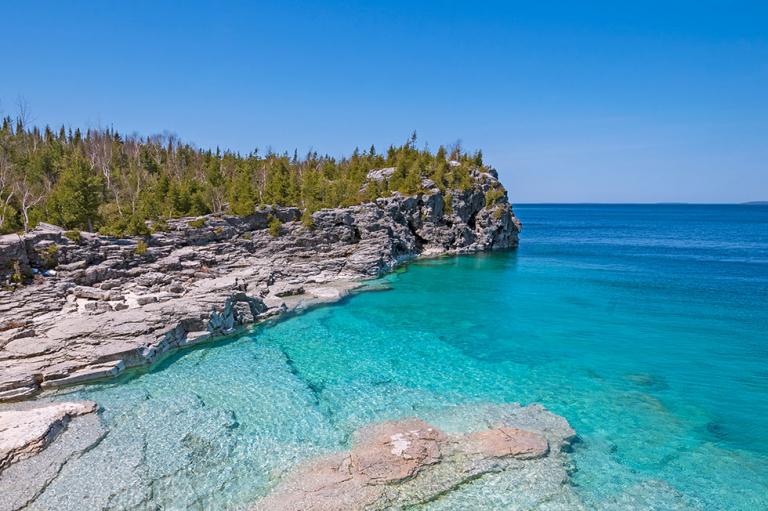 A scenic view of the Bruce Peninsula waterfront.